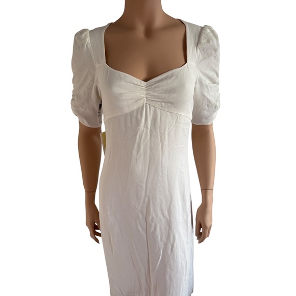 Wilfred Aritzia White Puff Sleeve Midi Dress Sweetheart Neck Ruched Size 2 - Picture 3 of 15